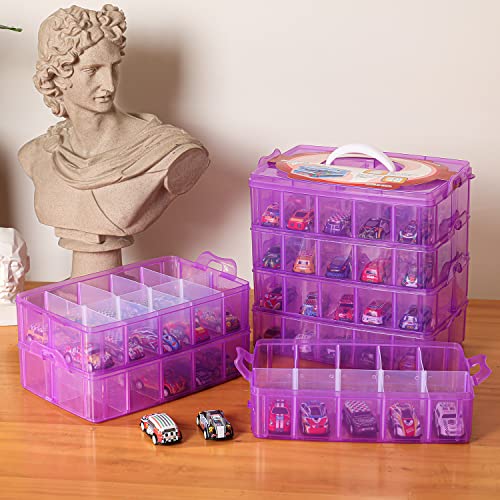 Sooyee 7 Layers Stackable Storage Container, 70 Adjustable Compartments Stackable Storage Container for Kids Toys, Art Crafts, Jewelry, Supplies, Mini Case & Letter Sticker Included,Clear,Purple - color: Purple, size: 7 Tier