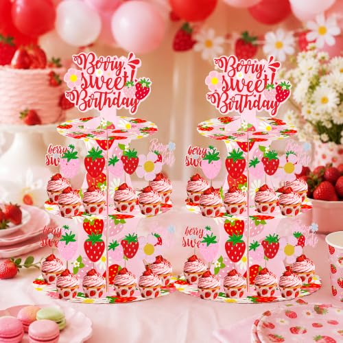 Berry Sweet Birthday Cupcake Stand Set, 12 Glitter Cupcake Toppers