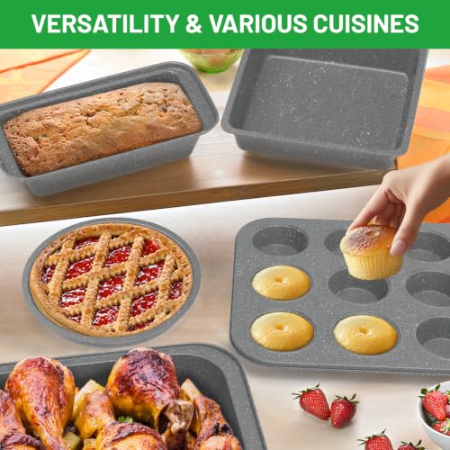 5-Piece Baking Pans Set, Nonstick Bakeware Sets, Grey - color: Gray