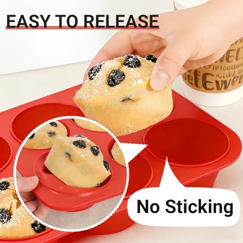 CAKETIME Silicone Muffin Pans for Baking, 2 Packs Jumbo 6 Cups and Mini 24 Cups for Baking Muffins, Cupcakes, Egg Bites, and Frittatas - size: 24-Cup Mini & 6-Cup Jumbo