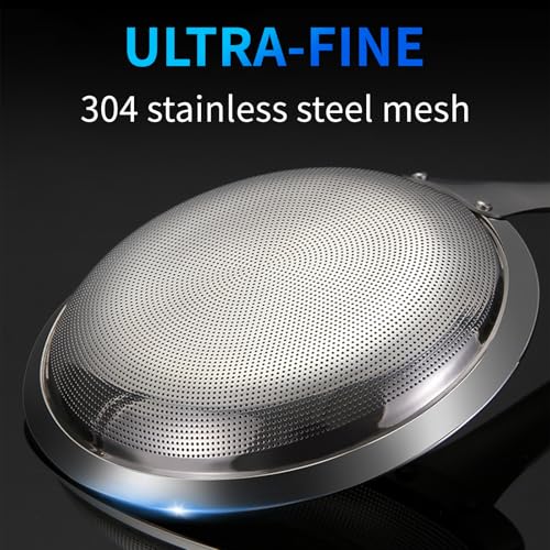TBWHL Multi-functional Fat Skimmer Spoon for Cooking- Stainless Steel Fine Mesh Strainer with Handle for Skimming Grease and Foam DIA 3.7" - size: Dia 3.7"