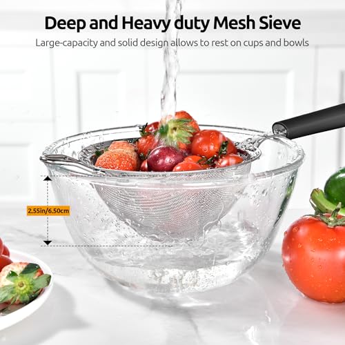 U-Taste Fine Mesh Strainer, 18/8 Stainless Steel Sieve 30 Mesh, M/Black - color: (2) Black, size: M-4.73in