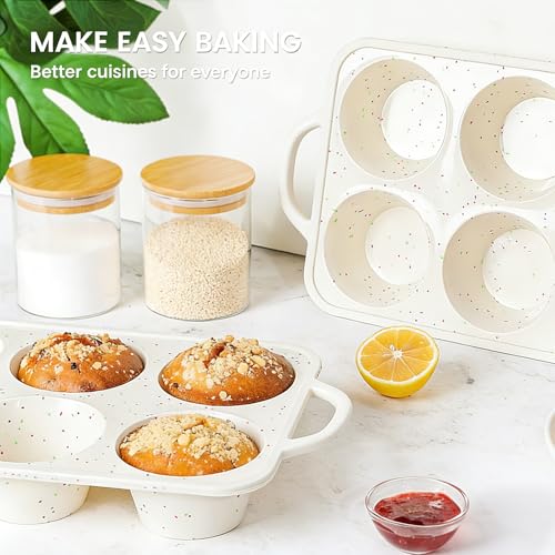 Vinino Jumbo Muffin Pan with Metal Reinforced Frame-1Pack, Large Silicone Cupcake Pan for Baking 6 Cup Jumbo Size, Silicone Muffin Tray, Cupcake Baking Pan Molds for Oven Dishwasher Safe-Cream - size: Jumbo