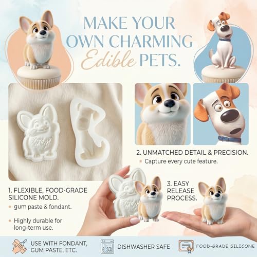 2Pcs Dog Silicone Fondant Molds, Corgi Puppy Chocolate Candy Molds - color: Dog silicone mold
