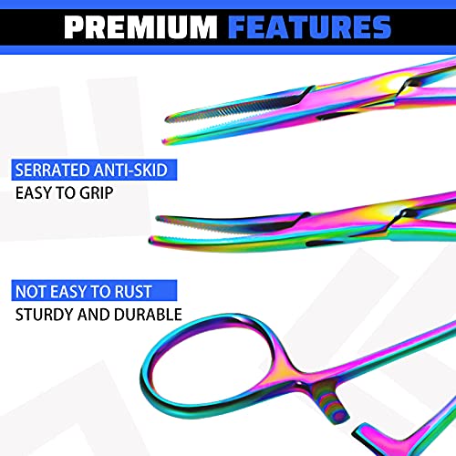 BBTO 2 Pcs Hemostat Forceps Curved Straight, Piercing Pliers,Colorful - color: Colorful