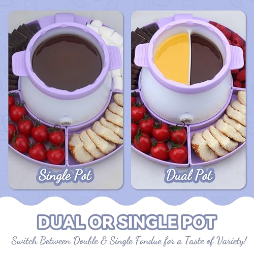Party Desserts Electric Fondue Pot Set with 2 Pots, Melting Chocolate Warmer for Dipping, Candy & Chocolate Melting Pot, Fondue Pot Electric Set, Fondue Forks Included, 2.5 Cups, Lavender - color: Lavender