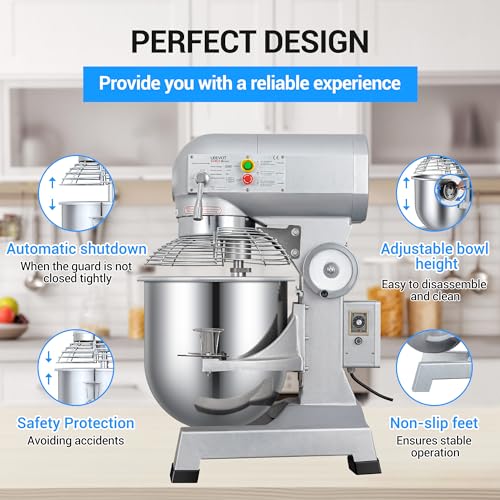 LEEVOT 20Qt 1100W Commercial Food Mixer, Commercial mixer 3-Speed Adjustable Heavy Duty Stand Mixer with Stainless Steel Bowl for Bakery Pizzeria. - size: 20QT+Timer