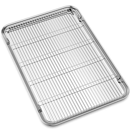 Large Set Baking Sheet and Cooling Rack Set, Bastwe 24L x 16W x 1H inch Professional Bakeware, Healthy & Nontoxic & Rustproof & Easy Clean - size: 24 inch with Rack