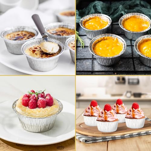 5 Oz Aluminum Foil Baking Cups 150 Pack, Disposable Ramekins Aluminum Cupcake Muffin Liners Silver Foil Baking Cups for Egg Tart, Baking, Cupcake, Pudding, Appetize - size: Silver-5OZ-150Pack