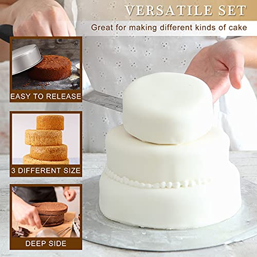 E-far Deep Cake Pan Set of 3 (6/8/9½ Inch), Stainless Steel Round Cake Pan - size: 6 x 3, 8 x 3, 9½ x 3 inches