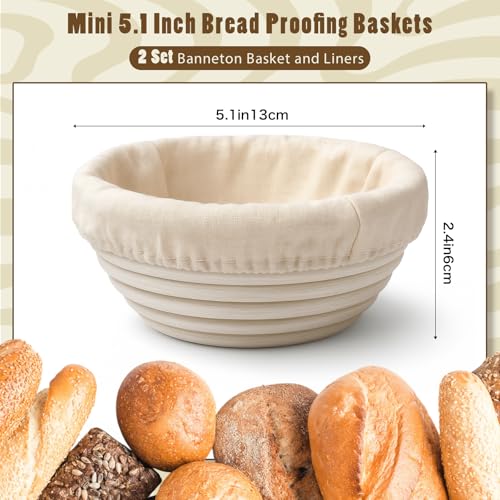 Fanfanwin Mini Banneton Proofing Baskets with Liner, 2 Pack, Round - style: Round