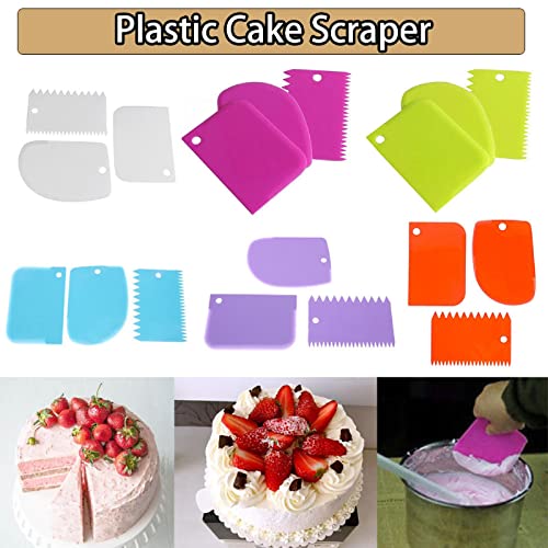 3 Pcs Cake Scraper Smoother Set, Cake Icing Smoother Tool for Cake Decorating, Plastic Dough Scraper Flexible Bowl Scraper for Baking