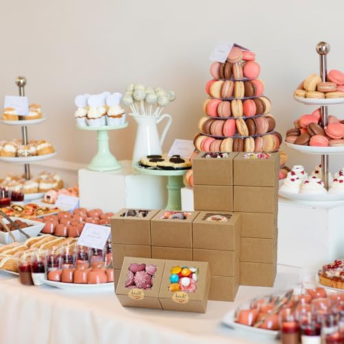 WINKIO Cookie Boxes with Window, Small Bakery Boxes for Dessert Pastry - color: brown