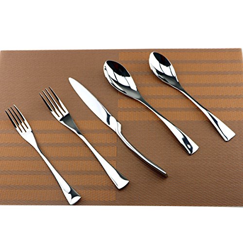 Silver Hammered Mirror Flatware Set,20 Piece Service for 4,Cutlery for Home Kitchen Restaurant Hotel - size: 4-set-silver