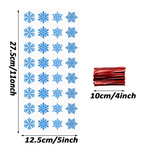 luakesa 100 Pieces Christmas Treat Candy Bags,Clear Cookie Snowflake Cellophane Bags with Twist Ties for Christmas Holiday Party Goody Supplies (Blue) - color: Blue