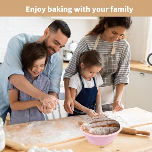 Banneton Bread Proofing Baskets,Silicone Sourdough Bread Baking Supplies, Bread Proofing Baskets for Sourdough, 9" Round Collapsible Sourdough Baking Basket (Pink) - color: Pink Round