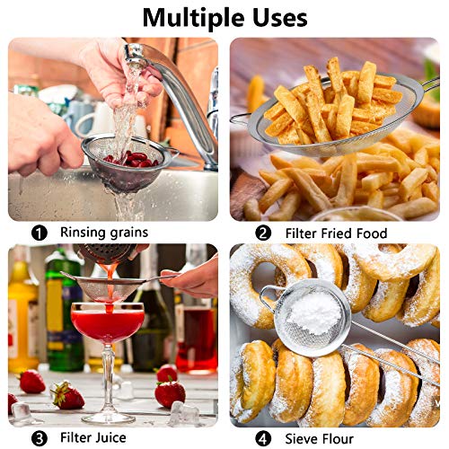 Fine Mesh Strainer, 3-Piece Stainless Steel Colander Sifter Set with Handle