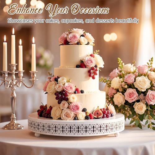 Wenqik White Metal Cake Stand 18 Inch with Cutting & Spatula - color: White, size: 18 Inch