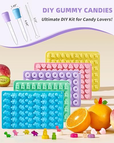 Silicone Gummy Molds Set of 5, Non-stick, with 2 Droppers 1 Clean Brush - size: Mixed Molds 5 Pcs