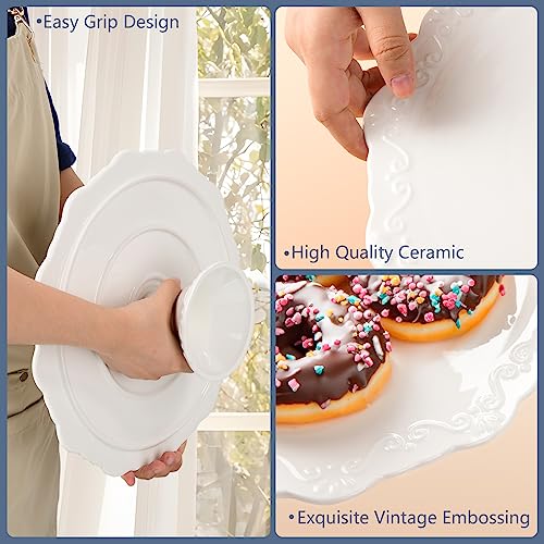 10 Inch White Ceramic Cake Stand (Holds 10 Inch Cake), Decorative Cupcake Stand, Dessert Display Plates for Snacks and Cookies, Baby Shower, Birthday, Wedding Party Decor