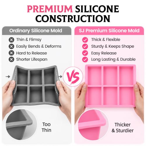 SJ Rectangle Soap Mold Set, 3-Pack 6-Cavity Silicone Soap Molds - color: Pink+Blue+Purple / Rectangle