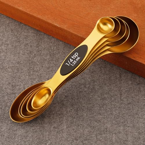 Magnetic Measuring Spoons Set of 9 Stainless Steel Dual Sided Stackable Measuring Spoons Nesting Teaspoons Tablespoons for Measuring Dry and Liquid Ingredients(9 Rose Gold) - color: 1 Set - 9 Rose Gold