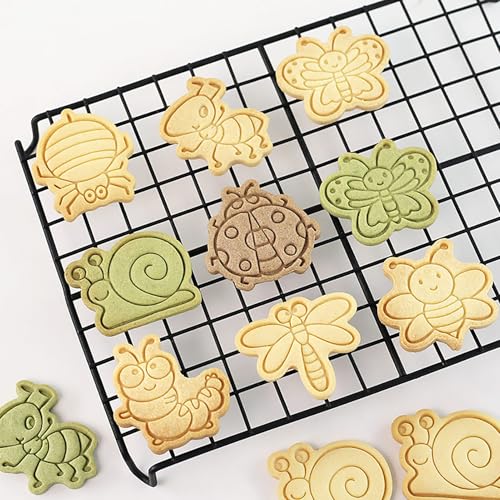 Insect Cookie Cutters Bee Dragonfly Ladybug 8Pcs Cookie Stamps for Baking - color: Insect