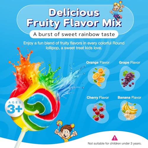 18 Pcs Individually Wrapped Rainbow Round Lollipops Swirl for Kid Goody Bag - style: Swirl