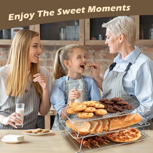 Pleafind 3 PCS Silver Stackable Cooling Rack -16 x 10 Inch Wire Rack, Heavy Duty Stainless Steel Baking Racks, Cooling Racks for Cooking and Baking Cookie Pizza Cake, Oven and Dishwasher Safe - color: Silver