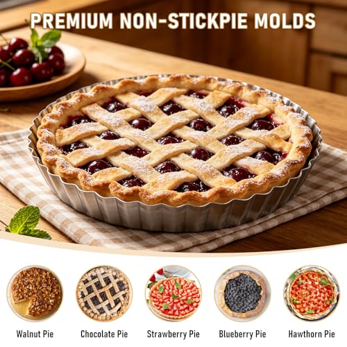 2 Pack 9 Inch Tart Pan with Removable Bottom Non-Stick Carbon Steel Quiche Pan for Oven Baking Molds for Pies Quiches Fruit Tart Cake with Fluted Edges, Silver (1 Inch Deep)
