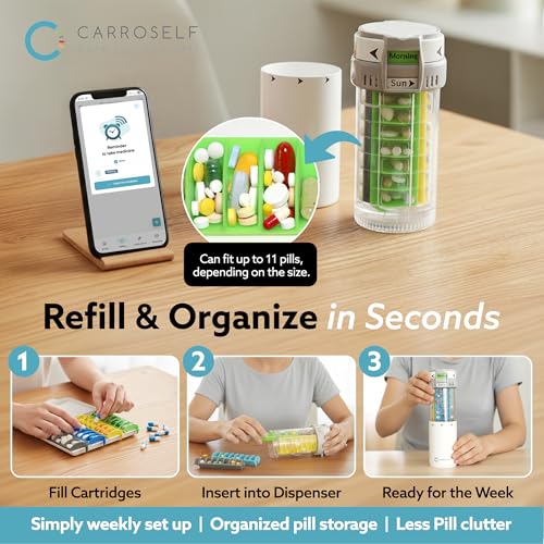Pill Dispenser with App Reminder, Medicine Pill Organizer for 4 Daily Doses