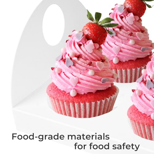 UnicoPak 20 Pack White Cupcake Boxes with Handle Tray - 4" Tall Large Muffin Boxes for 6 Cupcakes - Professional Food-Grade Cardboard Window Boxes for High Frosting, Toppers & Jumbo Treats - color: 20 pack white