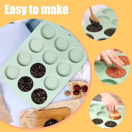 QELEG Silicone Muffin Top Pan, 3 Inch 12-Cavity, Green