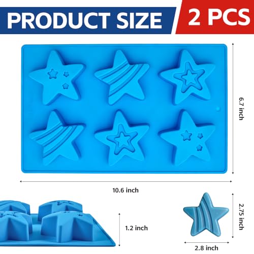 Star Molds July 4th Silicone Molds for Chocolate, 2 Pack Stars Muffin Brownie Pan for Baking, Jello Candy Molds Independence Day Soap Molds for Hot Chocolate Bombs Ice Cube Candle - size: Star