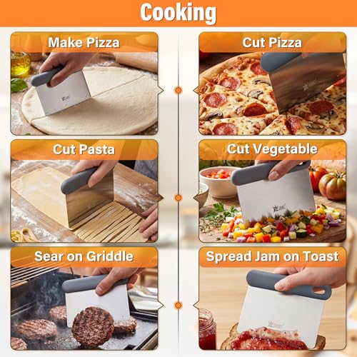 Dough Scraper Set of 4, Stainless Steel & Platinum Silicone Grip, 5"x3.78" - color: Grey-4 Pack