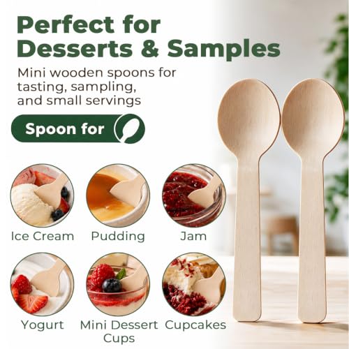 LotFancy 100Pcs Mini Wooden Spoons, 4" Disposable Tasting Sampling Spoons - size: 100 Spoons(4" Length)