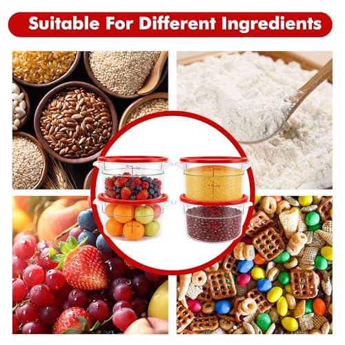 4-Pack Food Storage Container with Lid,Round Plastic Storage Box with Scale & Grip Perfect for Cake Prep, Marinating, Dough Mixing, Kitchen Supplies (Red, 2QT) - size: 2QT