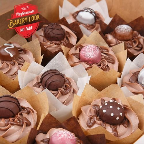Tulip Cupcake Liners 200 Pcs, Parchment Paper Muffin Cups for Baking - color: 2.Brown White Beige