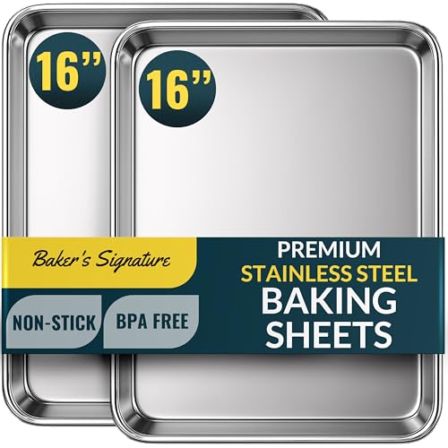 Stainless Steel Cookie Sheet Set of 2, 16" Baking Sheet Pans, Non-Stick - size: 16"x12" (2-Pack)
