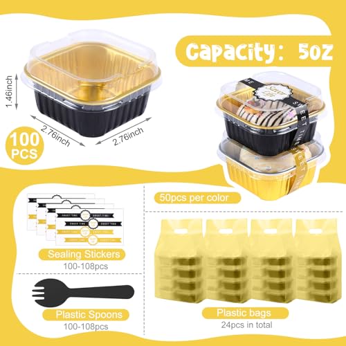 424 Pack Black Gold Mini Loaf Pans Set with Lid and Spoon - color: Black and Gold