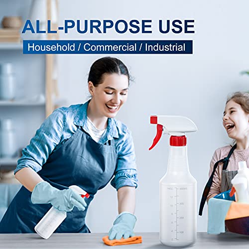 Veco Spray Bottle (2 Pack&2 extra Nozzle,16 Oz) with Measurements and Adjustable Nozzle, HDPE Plastic Spray Bottles for Cleaning Solution, Household/Commercial/Industrial Use, No Leak and Clog - size: 16 Ounces (Pack of 2)