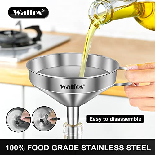 Stainless Steel Funnel, Walfos Kitchen Funnel with 2 Removable Strainer ＆ 1Pc Cleaning Brush, Perfect for Transferring of Liquid, Oils, Jam, Dry Ingredients & Powder (Big, 4.9") - color: 1pcs 4.9in Stainless Steel