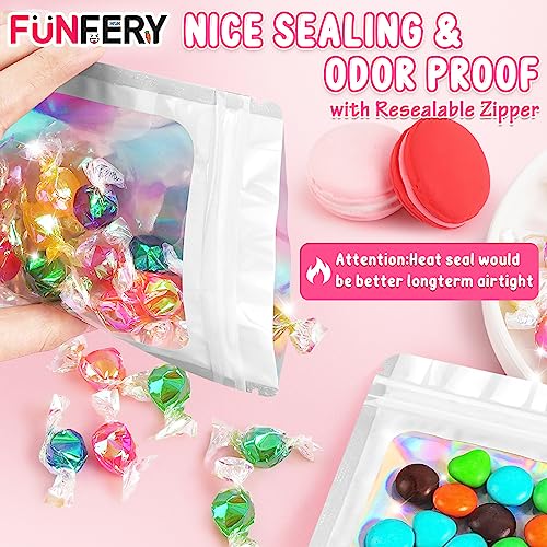 Funfery 100 Pack Resealable Bags Clear Holographic Bags,Smell Proof,White - color: White, size: 6.3x9.4 inch