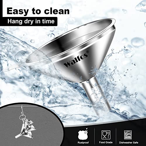 WALFOS Mini Stainless Steel Funnels, Multi-use Small Kitchen Funnel Set, for Transferring Liquid, Fluid, Essential Oils, Powder,Tiny Spices,Long-Lasting and Dishwasher Safe (3 in、2.2 in、1.7in) - color: 3pcs 3in+2.2in+1.7in Stainless Steel