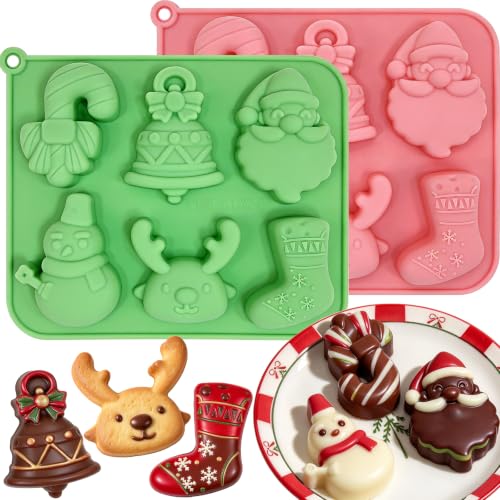 Christmas Silicone Mold, 2Pcs Christmas Chocolate Molds, 6-Cavity - color: Pink+Green