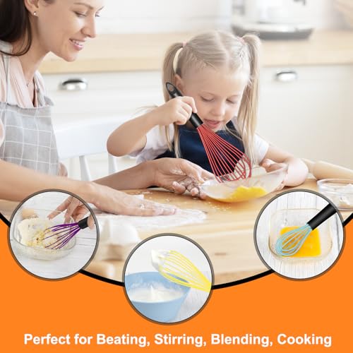HOTEC 4Pcs Silicone Whisk Set, Wire Balloon Whisks for Cooking Egg Beater - color: Red,Yellow,Blue,Purple