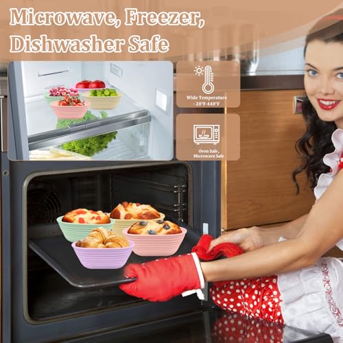 4Pcs Mini Silicone Banneton Bread Proofing Baskets, 6.5" Sourdough Banneton Proofing Baskets, Non-Stick Oval Dough Proofing Bowl Contain - size: 6.5" Oval