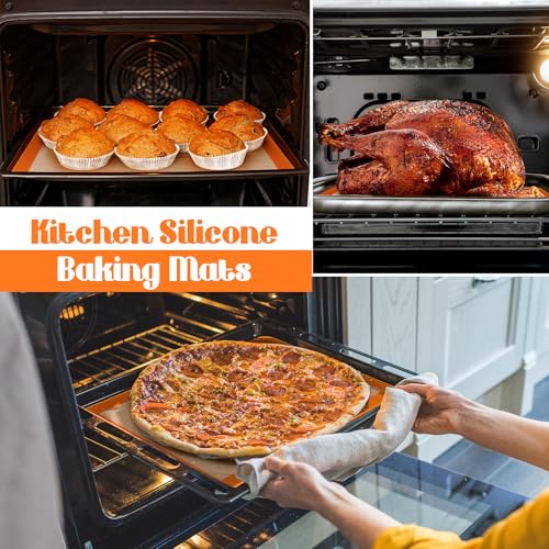 Nuanchu 8 Pcs Silicone Baking Mat Non-stick Baking Half Sheet, Orange - color: Orange