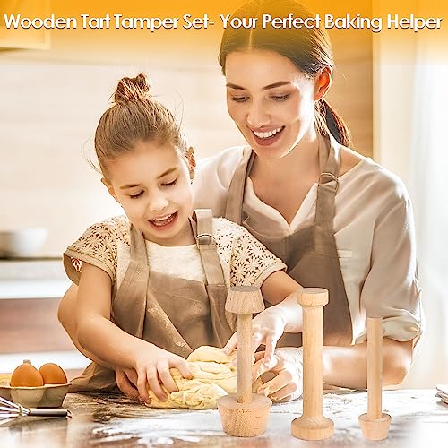 3 Pcs Wooden Tart Tamper Set, Double Side Pie Pastry Dough Tampers, DIY Cake Egg Tart Pan Mold Presser Baking tool for Mini Egg Tart Shells,Pastry, Cheesecake, Mini Pie and Dessert Baking