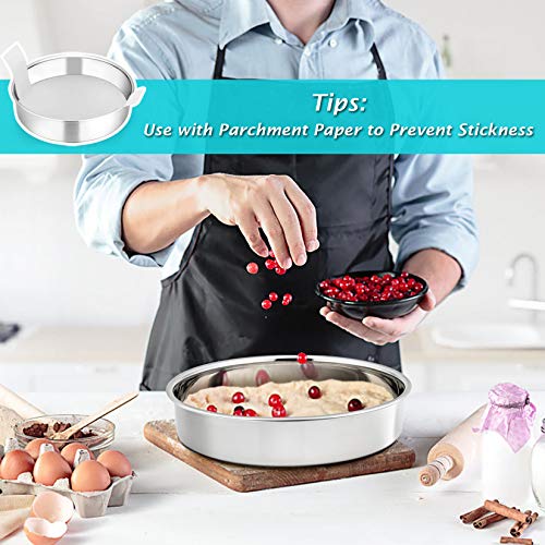 P&P CHEF 9.5 Inch Cake Pan Set, Round Baking Cake Pans, Silver & 2 Pcs - color: Silver, size: 9.5 Inch